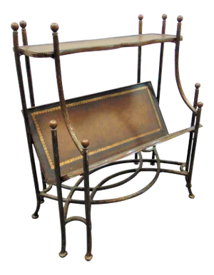 Late 20th Century Regency Faux Bois Metal & Leather Book Table