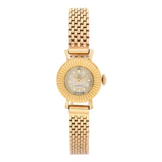 Vintage Omega 10382 17mm 14k Gold Fluted Bezel Manual Wind Ladies Watch For Sale