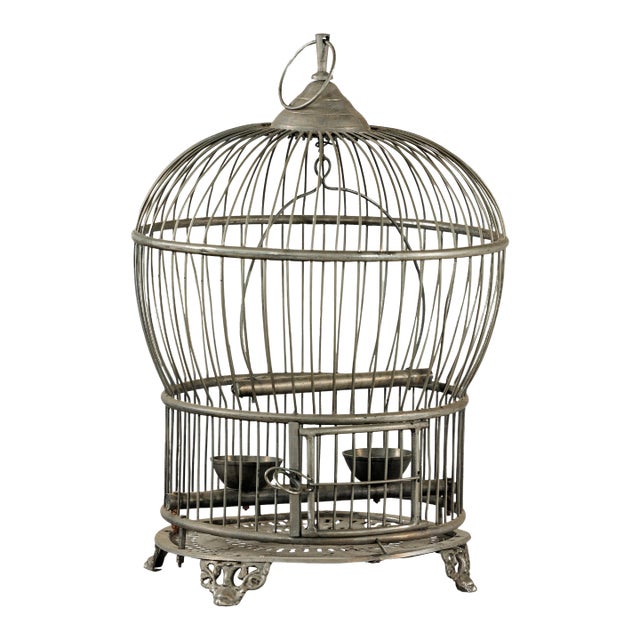 Antique Indian Brass Bird Cage with Montgolfière Form and Pierced Feet For Sale