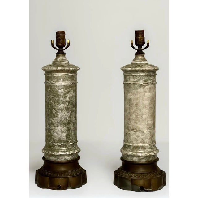 Neoclassical Early 1900s French Neoclassical Reverse Painted Églomisé Lamps, Pair For Sale - Image 3 of 12