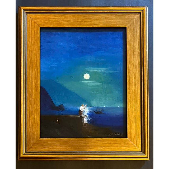 Figurative Oil Painting of a Man Reading a Letter in the Moonlight by Satori Gregorakis For Sale - Image 3 of 3