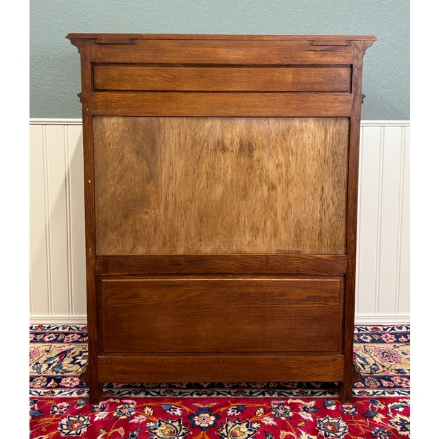 Antique French Double Door Cabinet Cupboard Carved Honey Oak Drawer Early 20th For Sale - Image 17 of 17