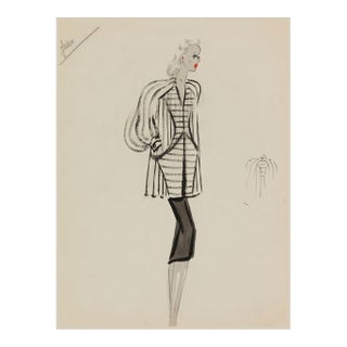 Vintage French Fashion Art Print – Black and White Fashion Illustration, 36" X 48" For Sale