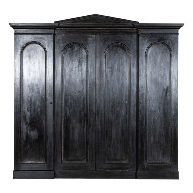 English Ebonised Ash Breakfront Linen Cupboard, 1890s For Sale