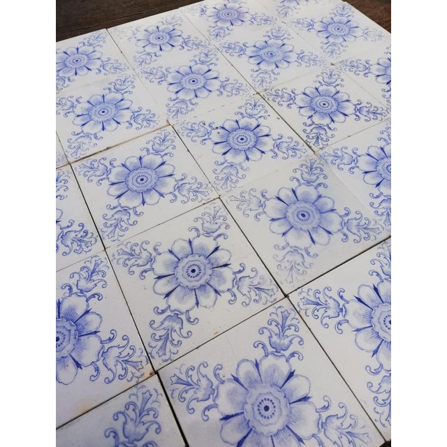 Blue Art Deco White and Blue Flower Glazed Tiles by Le Glaive, 1920 For Sale - Image 8 of 14