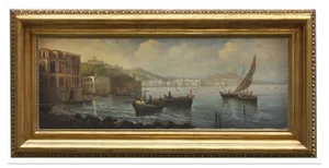 Naples, Posillipo School, Italian Landscape, Oil on Canvas, Framed