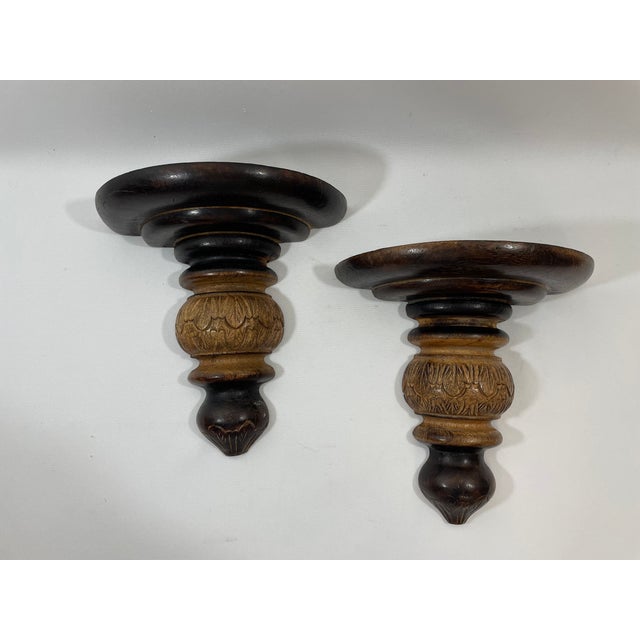 Traditional Vintage Carved Wood Wall Shelf Brackets Sconces Corbels, a Pair For Sale - Image 3 of 16