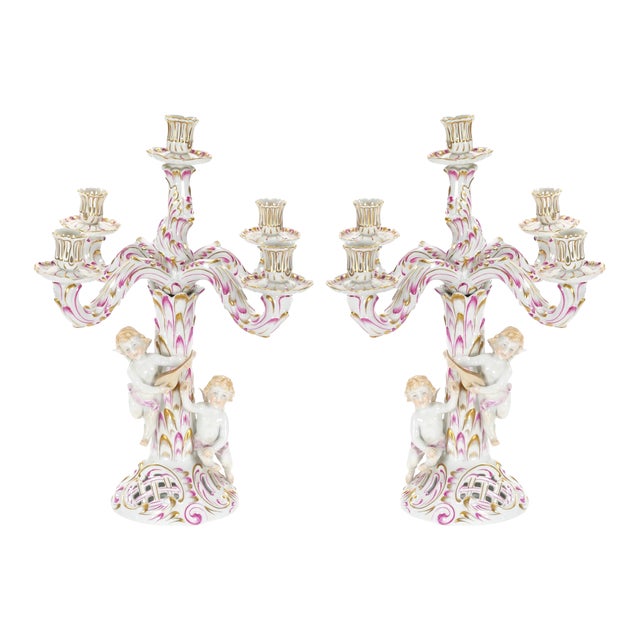 Herend Hungarian Hand Painted & Gilt Decorated Five Arms Tableware Candelabra For Sale