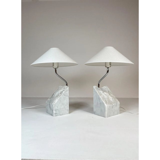 White Mid-Century Marble and Steel Table Lamps from Bergboms, 1970s, Sweden, Set of 2 For Sale - Image 8 of 17