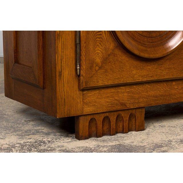 1940s French Art Deco Brutalist Oak Sideboard in the Style of Charles Dudouyt For Sale - Image 9 of 16