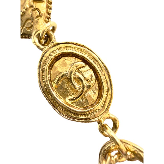 Gold 70s Chanel Bracelet Seal Charm Double C CC Gold Plated Logo Coco Vintage For Sale - Image 8 of 17