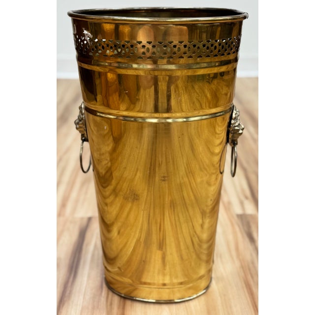 Late 20th Century Vintage Pierced Brass Umbrella Stand or Waste Bin For Sale - Image 5 of 7