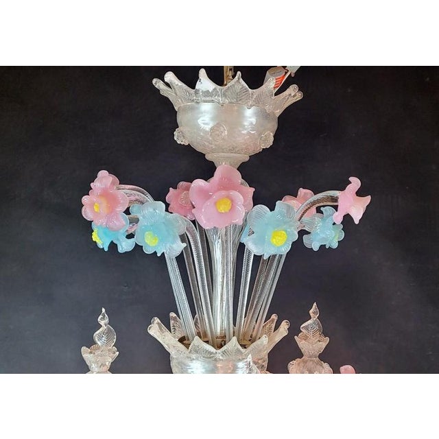 Italian Murano Glass Chandelier with Flowers For Sale - Image 4 of 7