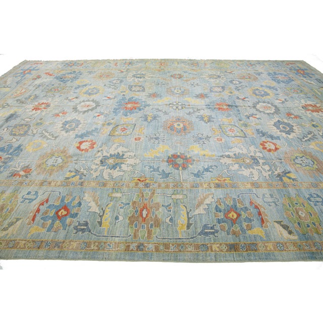 Textile Modern Sultanabad Wool Rug Blue Handmade Floral Motif For Sale - Image 7 of 8