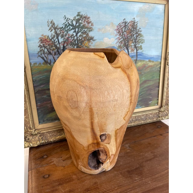 Mid-Century Modern 1970s Hand-Turned Natural Edge Wooden Vase With Organic Grain and Knot Details For Sale - Image 3 of 9