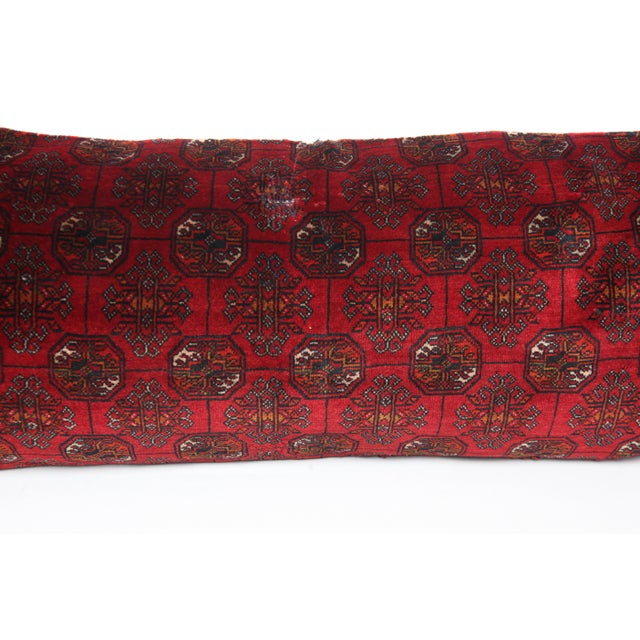 Textile Handmade Decorative Red Color Lumbar Rug Pillow Cover -16'' X 47'' For Sale - Image 7 of 9