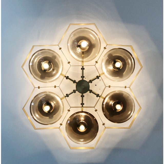 Not Yet Made - Made To Order 21st Century Hive Satin Brass Smoky Murano Flush Mount by Fabio LTD For Sale - Image 5 of 9