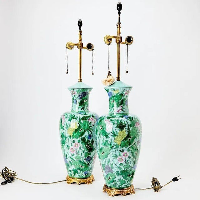 Mid 20th Century Pair of Vintage Chinese Enamel Vases as Lamps For Sale - Image 5 of 5