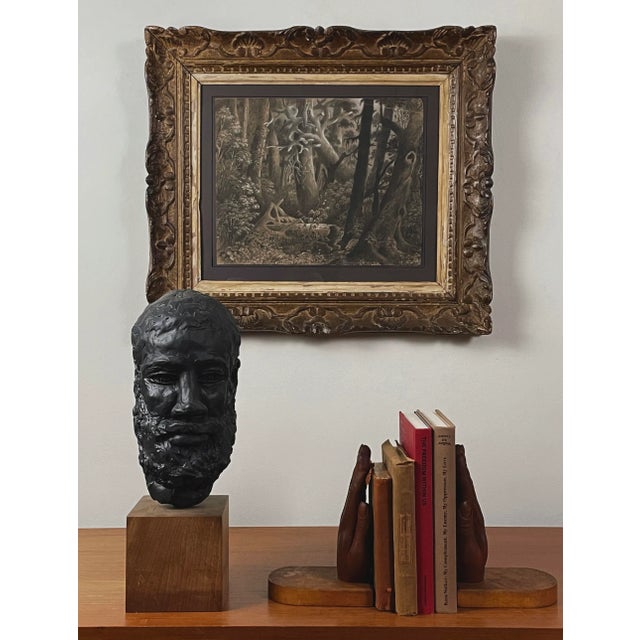 American Antique 19th C. Gouache Surrealist Landscape, Framed (From Joseph Jefferson Collection) For Sale - Image 3 of 12