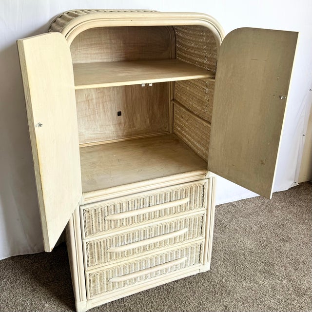 Boho Chic Coastal Wicker Rattan Waterfall Armoire For Sale - Image 4 of 10