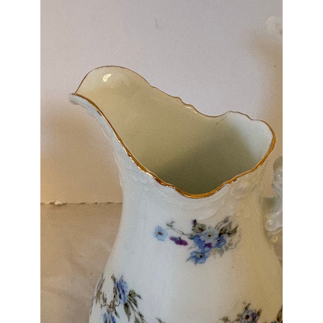 Vintage Silesia Porcelain Creamer With Dragon Handle & Forget-Me-Not Florals, Circa 1900 For Sale - Image 10 of 12
