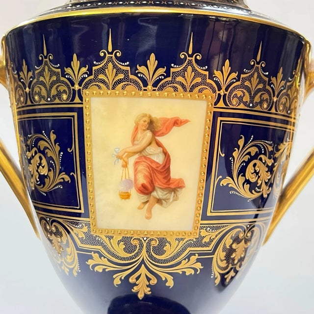 Traditional Large 19th Century Royal Vienna Porcelain Handled Vases - A Pair For Sale - Image 3 of 12