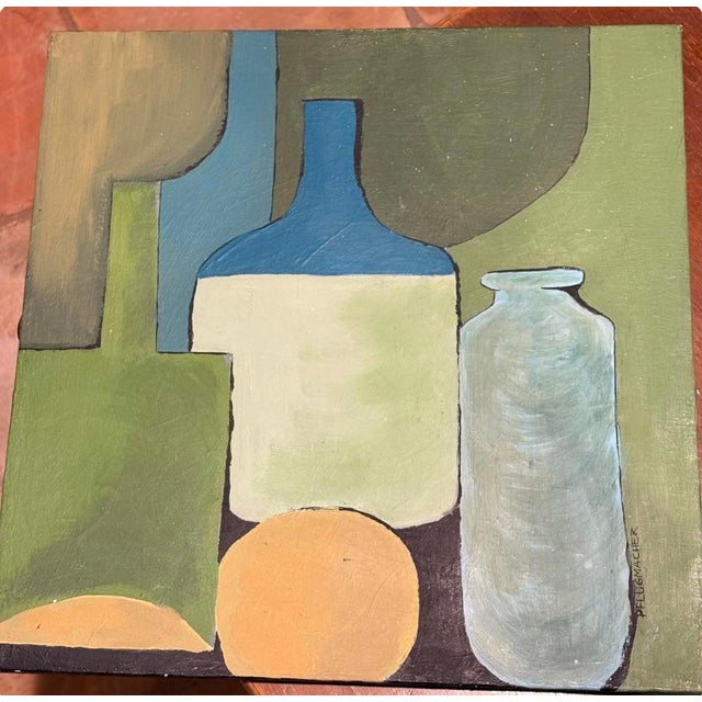 1970s Mid Century Modern Painting of Still Life Vases Signed For Sale - Image 4 of 14