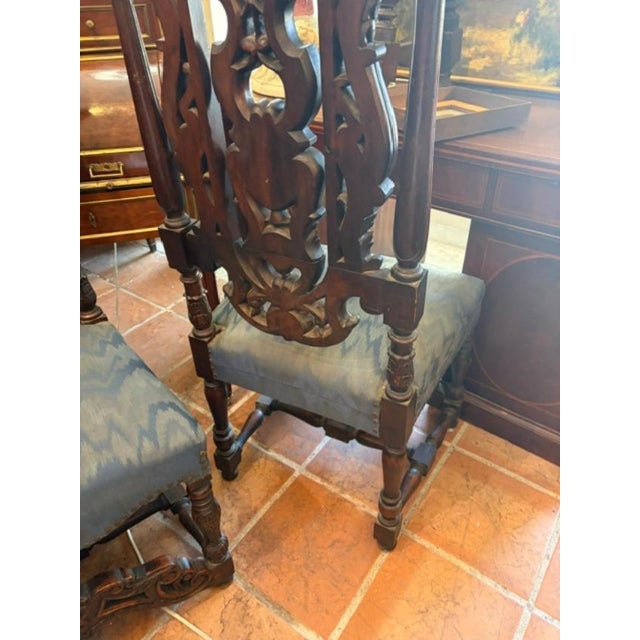 Brown Superb Pair of Antique English High Back Carved Walnut Hall Chairs For Sale - Image 8 of 10