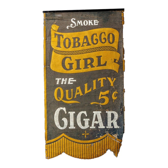 Early 20th Century Tobacco Girl Cloth Advertising Banner For Sale
