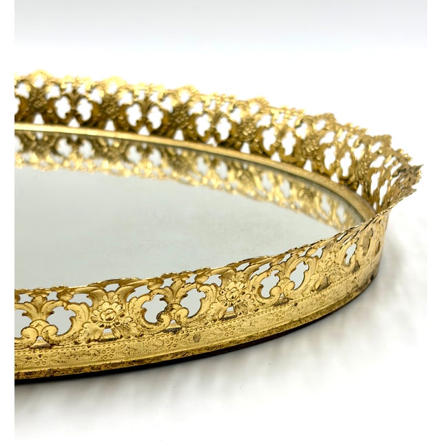 Vintage French Gilt Ormolu Gallery Mirror Tray For Sale - Image 4 of 7