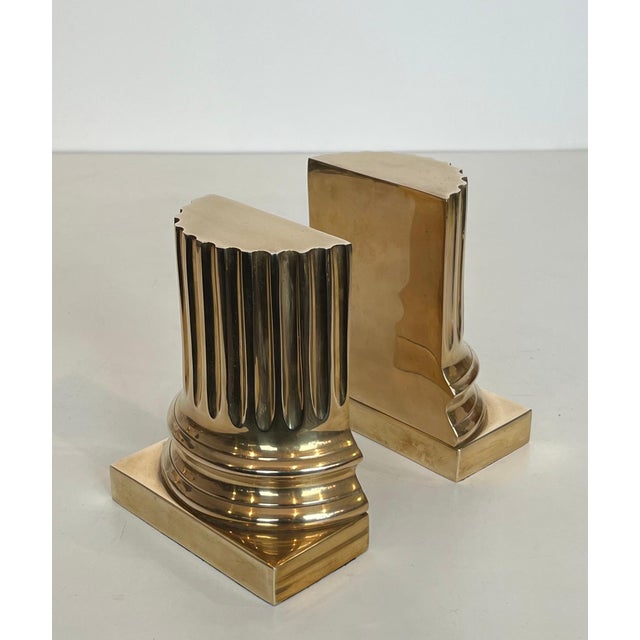 1980s Pair of brass bookends representing columns For Sale - Image 5 of 12