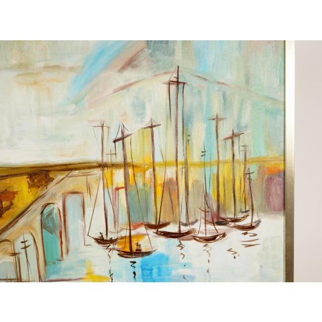 1970s Pauline Wright Sailboat Harbor Landscape Artwork For Sale In Miami - Image 6 of 7