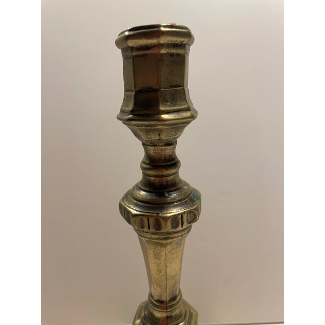 French Antique Louis XIV French Brass Patinated Candlestick For Sale - Image 3 of 7