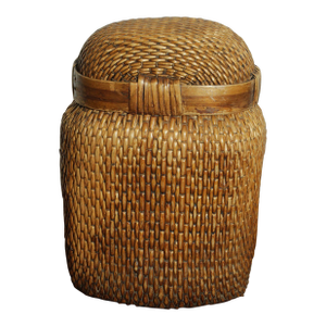 Vintage Chinese Willow Woven Fisherman Basket Asian Storage Container
