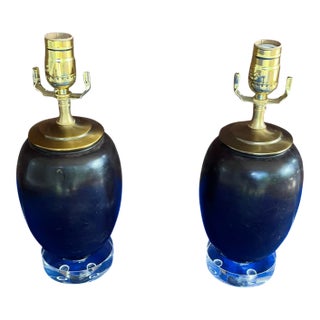 Early 20th Century Pair Antique Japanese Bronze Vase Lamps With Lucite Bases For Sale