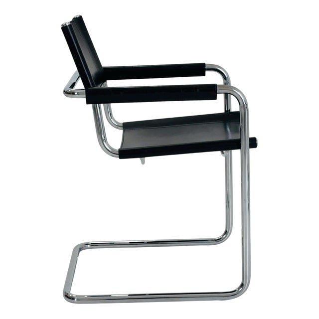 Mid-Century Black Leather Mg5 Cantilever Chair by Mart Stam, Italy, 1980s For Sale