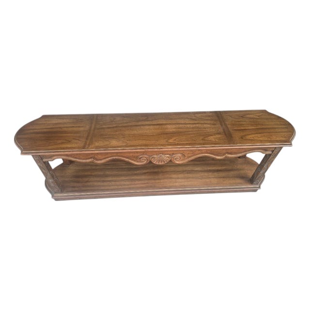 1970s Heritage Furniture French Provincial Carved Walnut Low Console Table For Sale