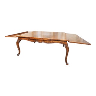 1970s Custom French Provincial Style Oak Dining Table With Parquet Top & Extensions (116.5”) For Sale