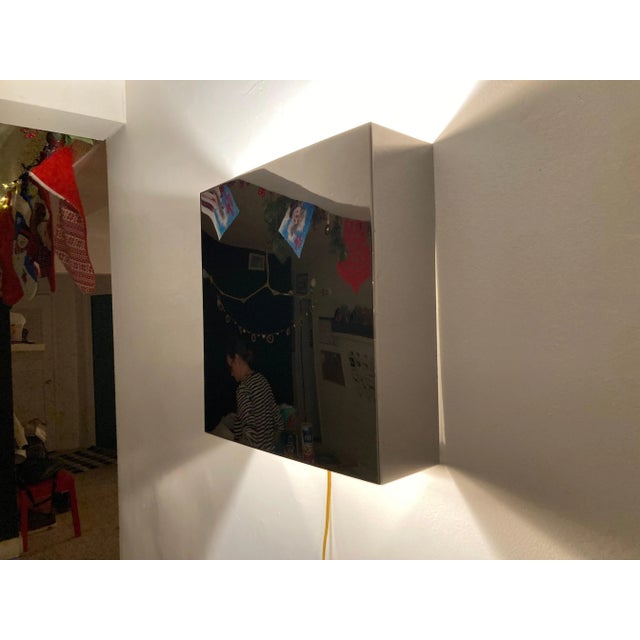 1980s Blue Stainless Steel Sconce Wall Lamps - A Pair For Sale - Image 4 of 13