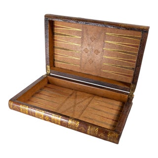 20th Century Faux Leather Book Game Box for Chess, Checkers or Backgammon For Sale