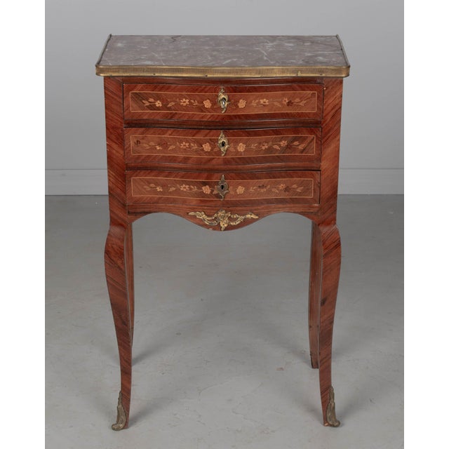 French Louis XVI Style Marble Top Nightstand or Side Table For Sale - Image 3 of 9