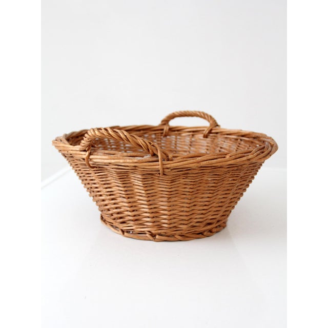 Brown Vintage Wicker Gathering Basket With Handles For Sale - Image 8 of 13