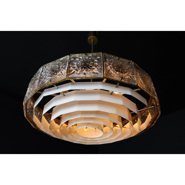 Gold Mid-Century Modern Patinated Brass and Bohemian Glass Chandelier, 1970s For Sale - Image 8 of 10