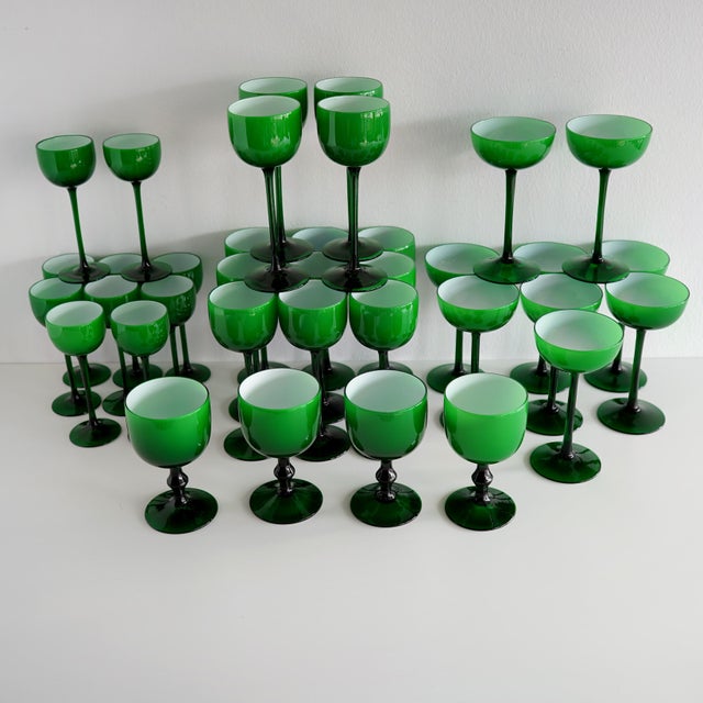 Glass 1960s Carlo Moretti Italian Green Cased Glasses- Set of 36 For Sale - Image 7 of 15
