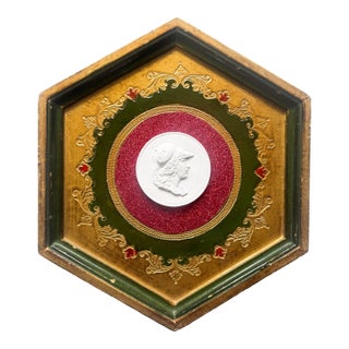 Intaglio on Florentine Frame Mixed Media by Dorothy Art, Emerald Green With Red For Sale