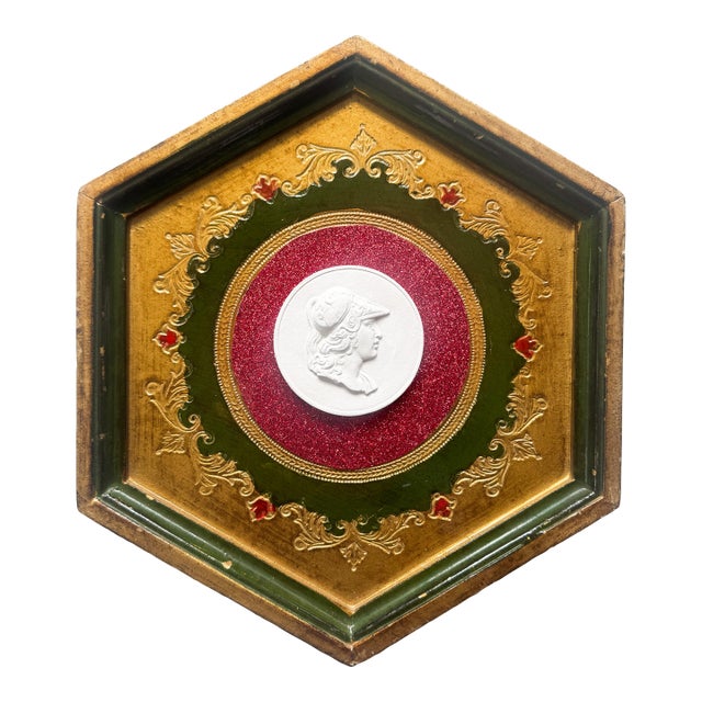 Intaglio on Florentine Frame Mixed Media by Dorothy Art, Emerald Green With Red For Sale