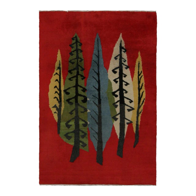 Vintage Zeki Müren Art Deco Rug, With Big Colorful Leaves, From Rug & Kilim For Sale