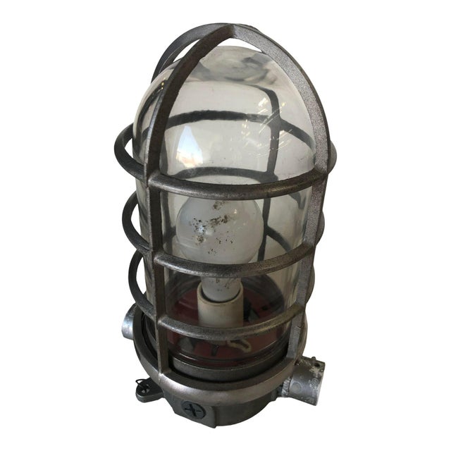 1970s 1970s Industrial Iron Caged Marine Vapor Glass Light Fixture For Sale - Image 5 of 7