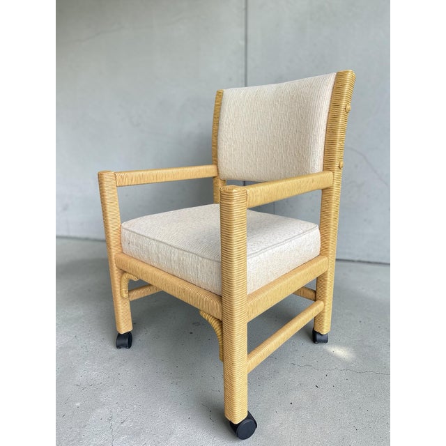 Vintage Henry Link Wrapped Rattan Dining Armchairs on Casters – Palm Beach Style | Set of 4 For Sale - Image 9 of 12