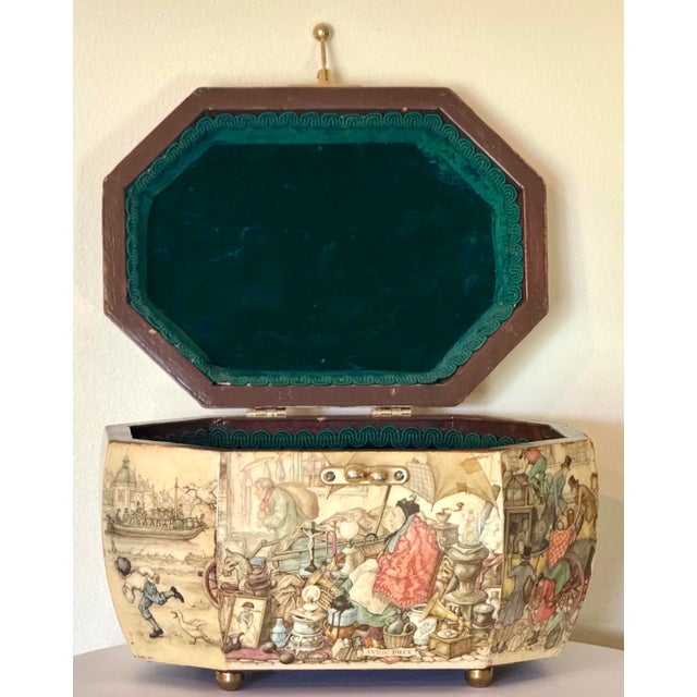 Vintage Anton Pieck Octagonal Illustrated Trinket Box With Velvet Lining For Sale - Image 10 of 11